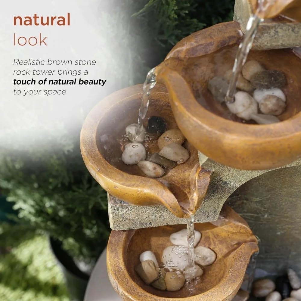 Indoor Outdoor Tabletop Tiered Waterfall Pots with Stone Look