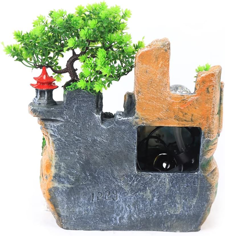 Yiponyt Tabletop Fountain with Rockery and LED Light