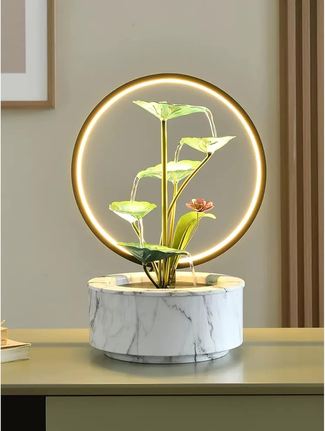 5 Tier Indoor Water Fountain with LED Light and Lotus Leaf Design