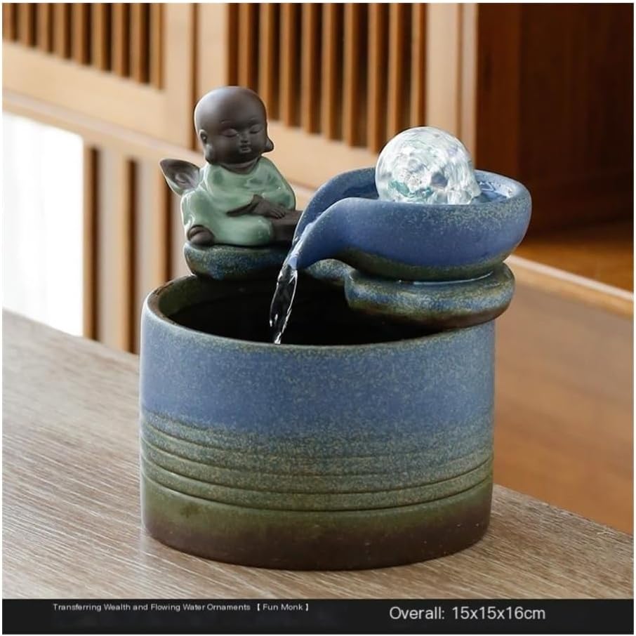 Tabletop Fountain with Ceramic Waterfall Feng Shui Elephant Ornament