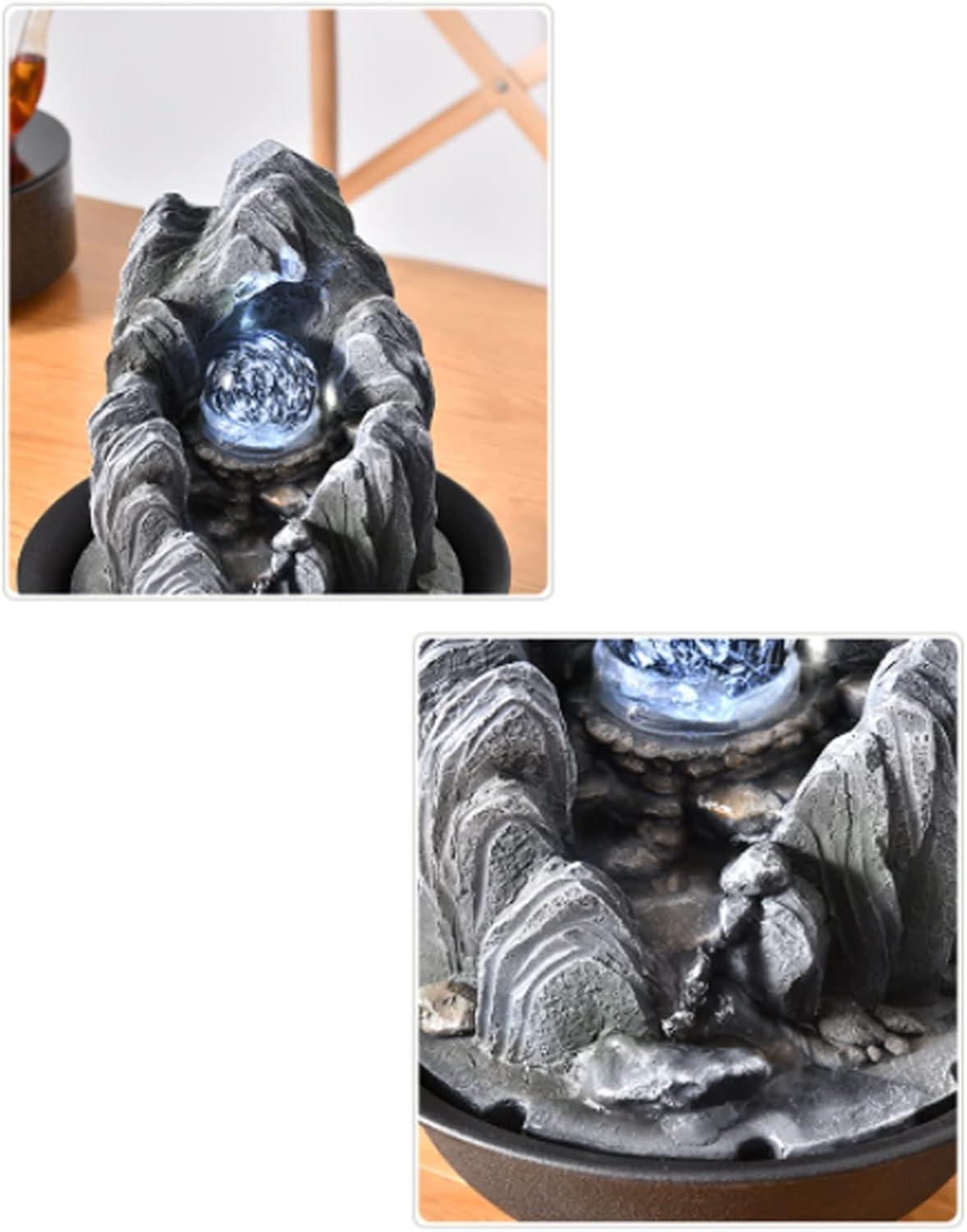 XRXwuf689 Desktop Water Fountain with Rotatable Ball for Zen Relaxation