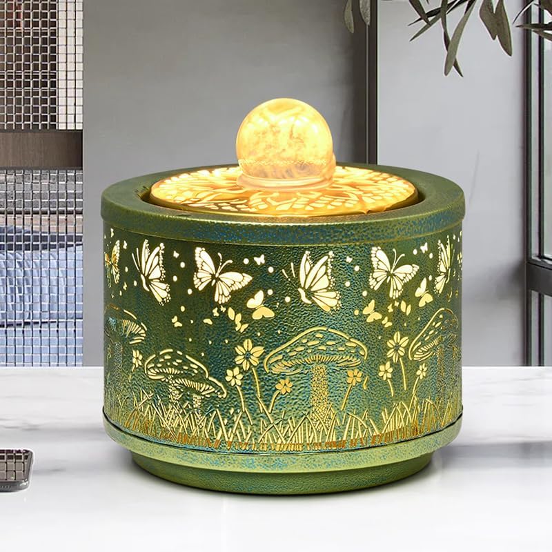 TangCHUAN Decorative Tabletop Fountain with Butterfly and Mushroom Design Home Decor