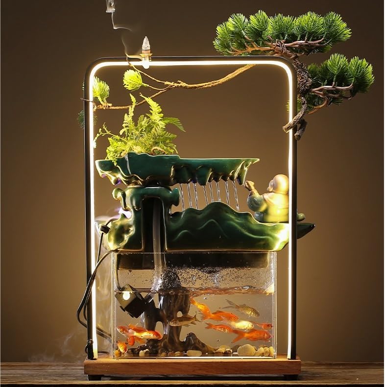 Stylish Tabletop Indoor Fountain with Bonsai Rockery Design