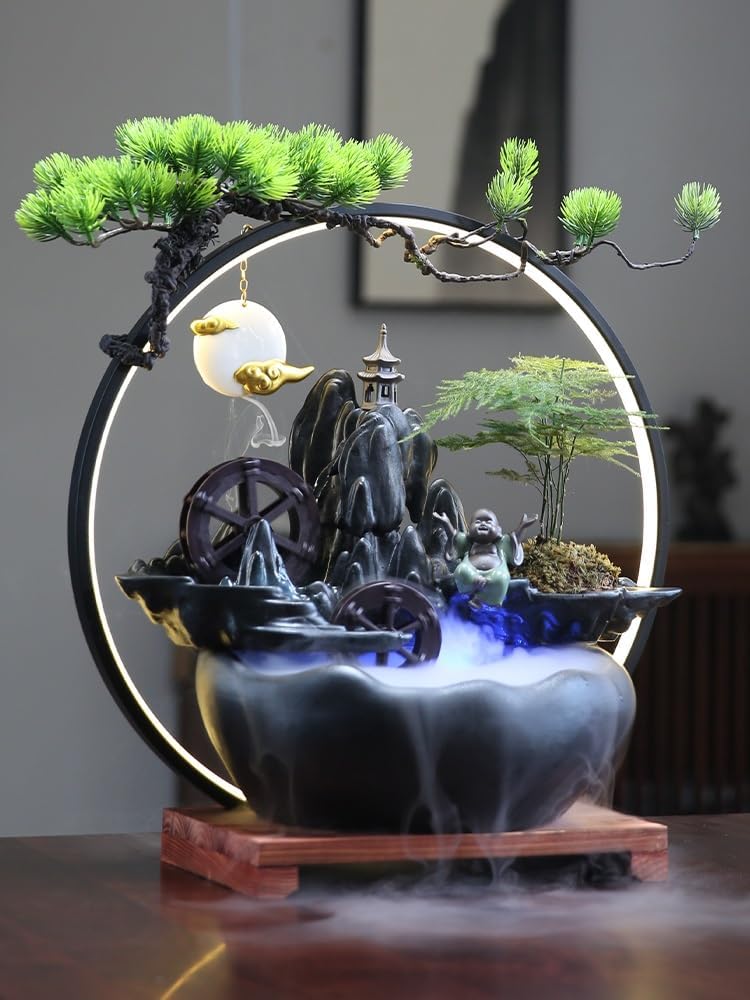 Indoor Fountain Desktop Ceramic Water Wheel Decor