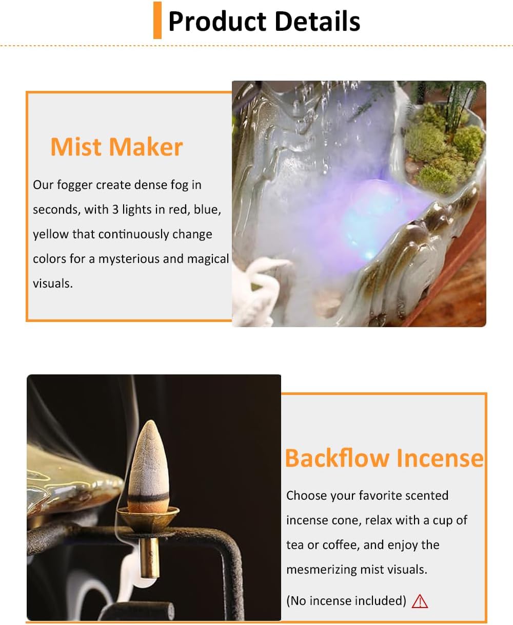 Ceramic Crane Desk Fountain with LED Light and Mist