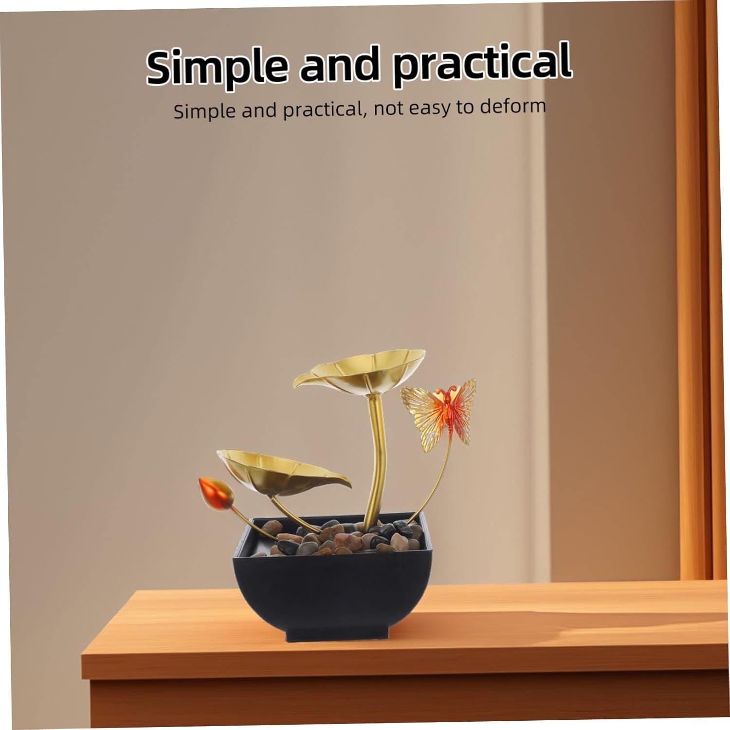 STOBAZA Indoor Water Fountain with Lotus Leaf and River Rocks USB-Powered Air Humidifier for Relaxation and Decor