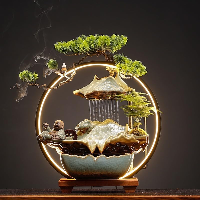 Zen Waterfall Fountain for Home Office Desk Decoration with Humidifying Function