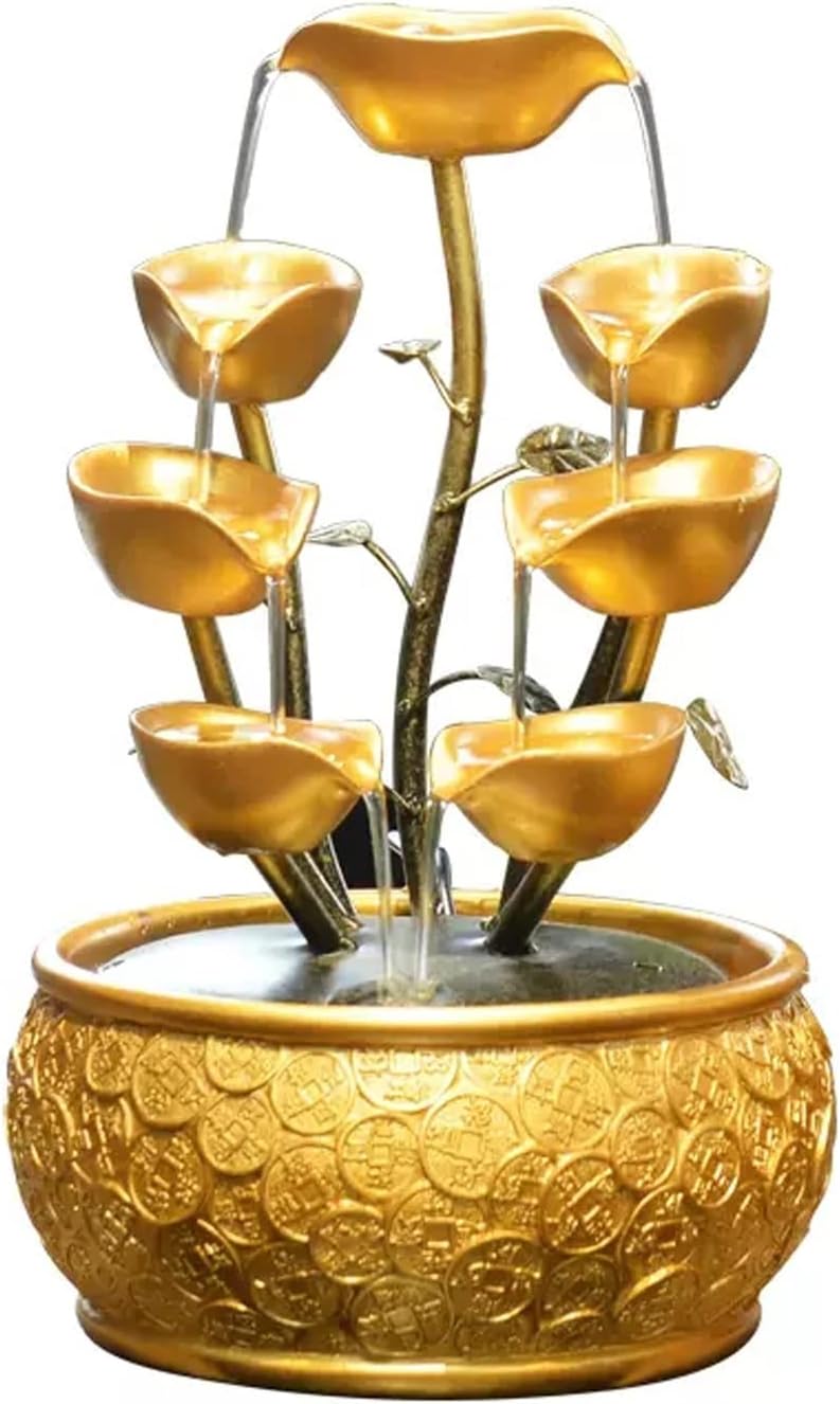 Golden Leaf Tabletop Fountain with Decorative Base
