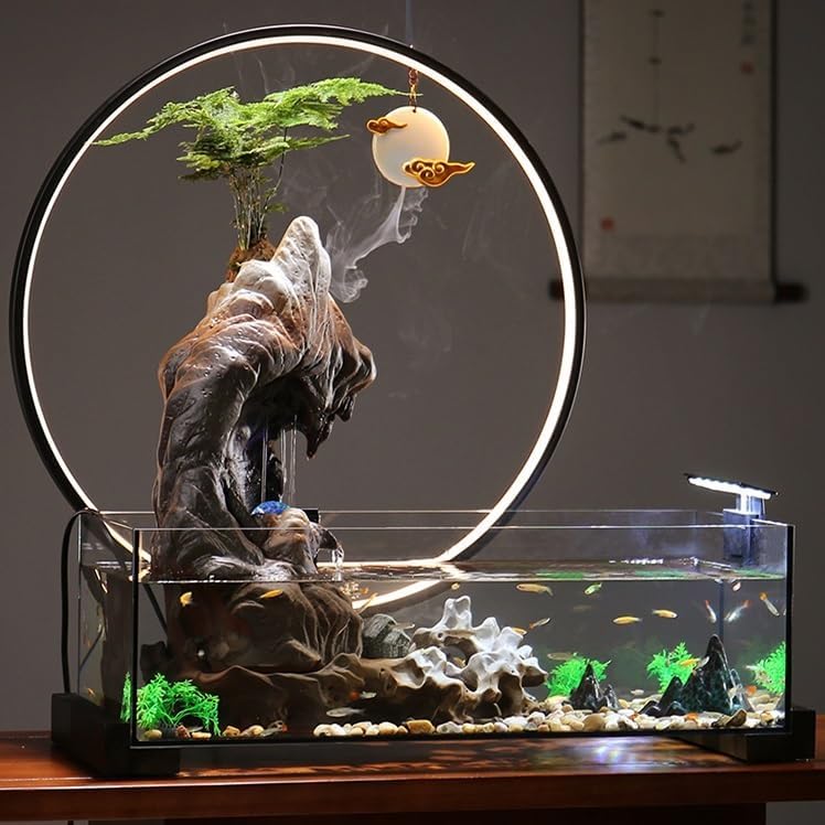 Indoor Water Fountain with Goldfish and Light Ring