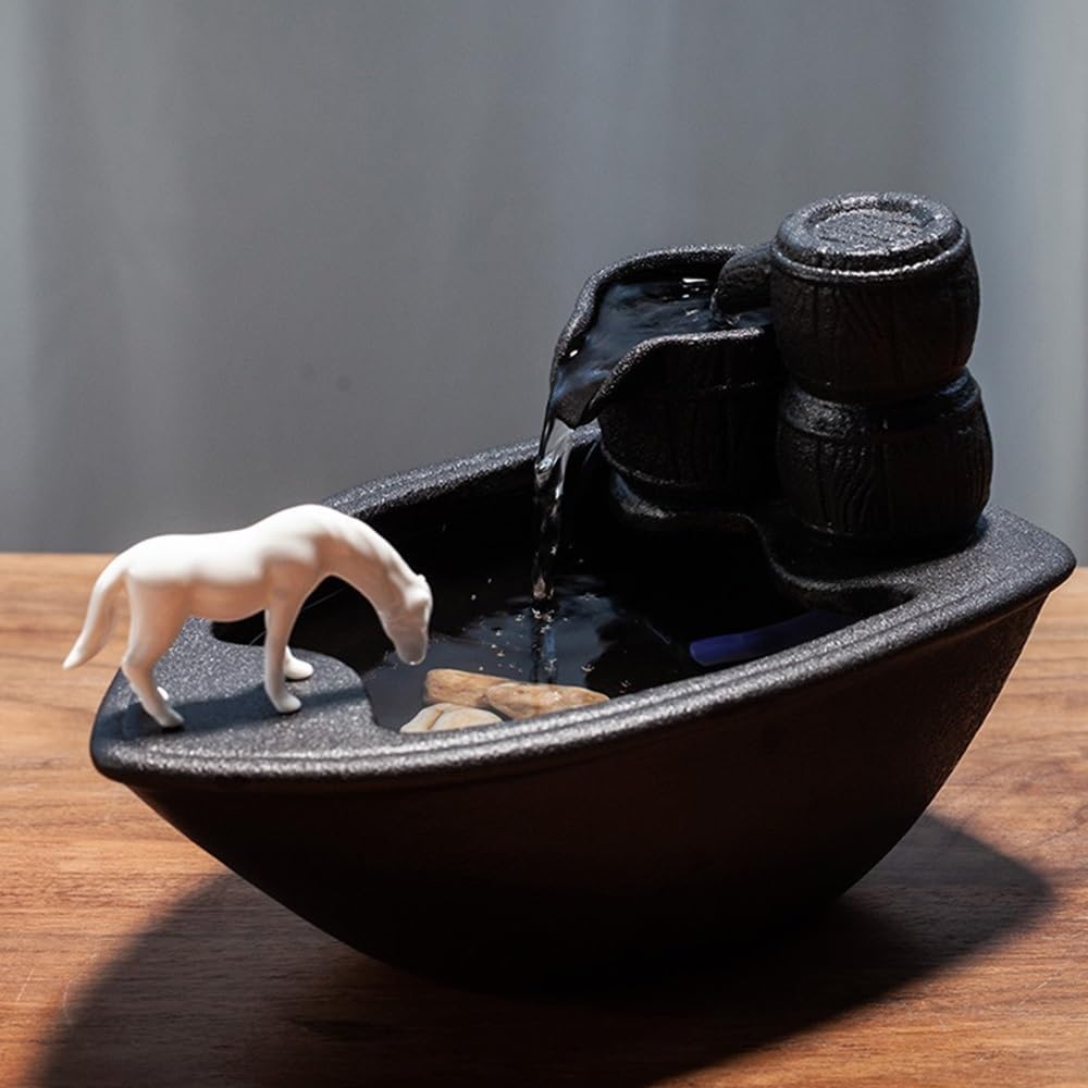 White Horse Tabletop Water Fountain Home Decor