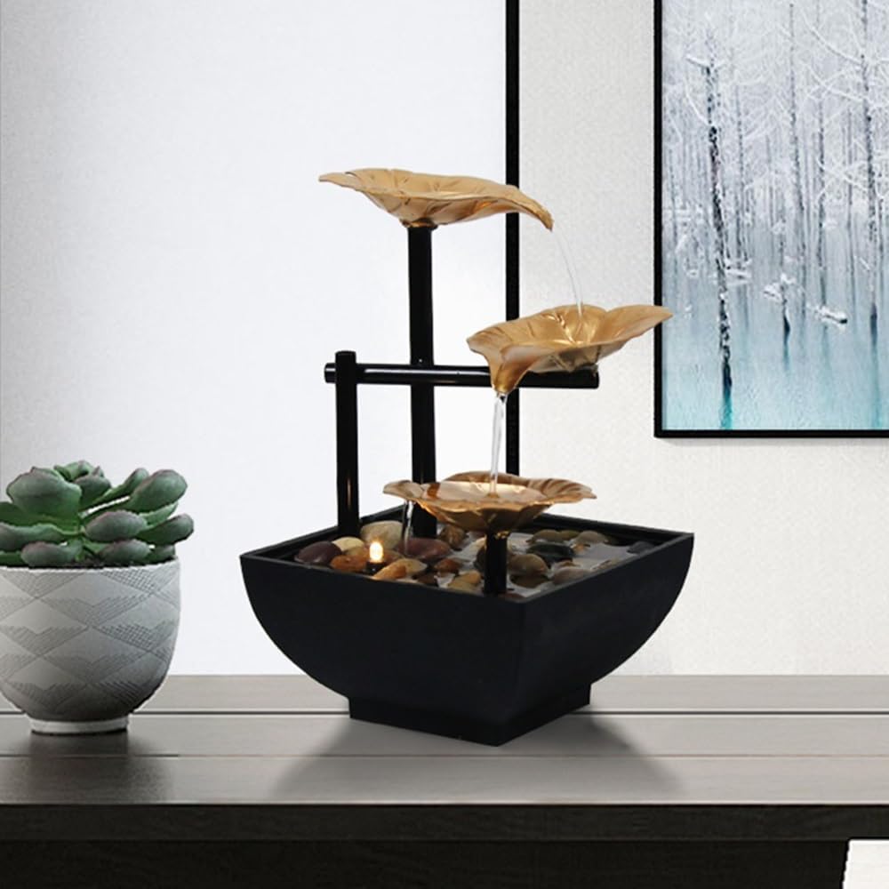 Iron Desktop Fountain with Lotus Design for Zen Meditation and Home Decor