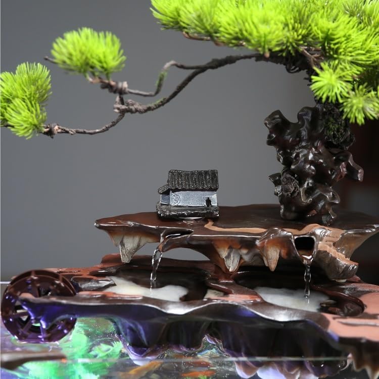 Indoor Water Fountain with Fish Tank Decor