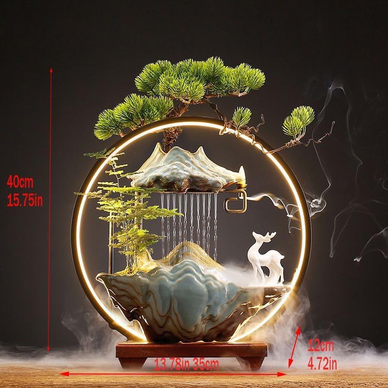 Deer Tabletop Water Fountain with LED Light and Mist Small