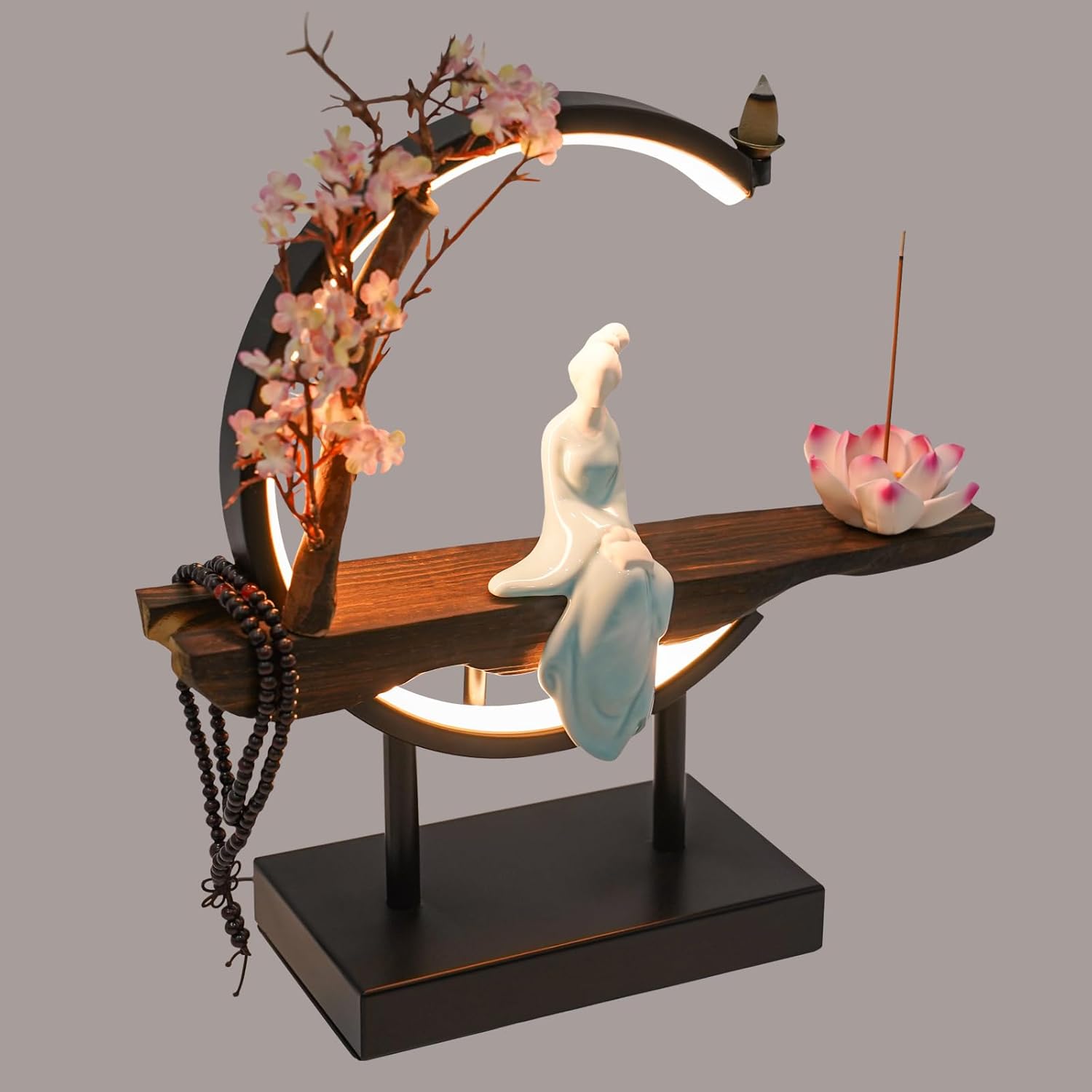 Flhonudi Tabletop Water Fountain with LED Light and Automatic Pump