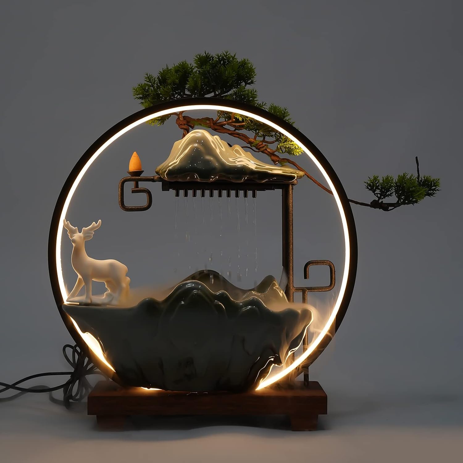 Small Tabletop Waterfall Fountain with Mist and Light