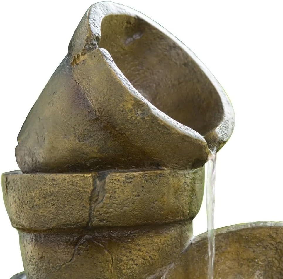3 Tiered Water Glazed Pots Fountain with LED Light and Pump