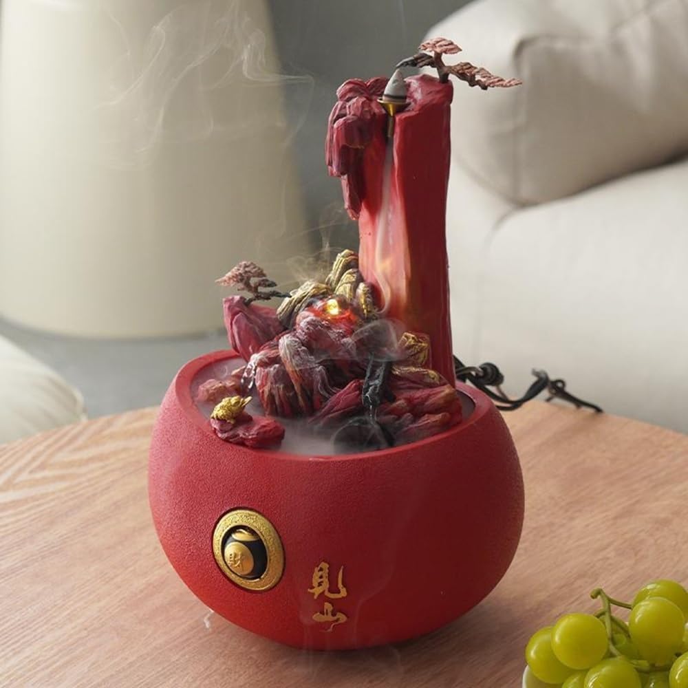 Red Tabletop Water Fountain with Sandstone Design