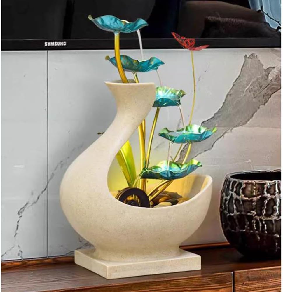 Elegant Desktop Water Fountain with Iron Lotus Design