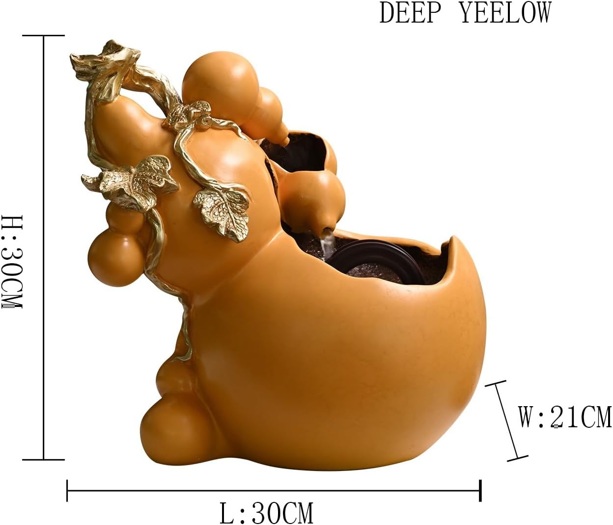 Elegant Deep Yellow Gourd Resin Tabletop Fountain