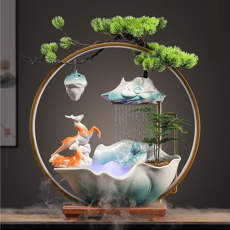 Chinese Style Ceramic Water Fountain for Wealth Attraction Indoor Decor