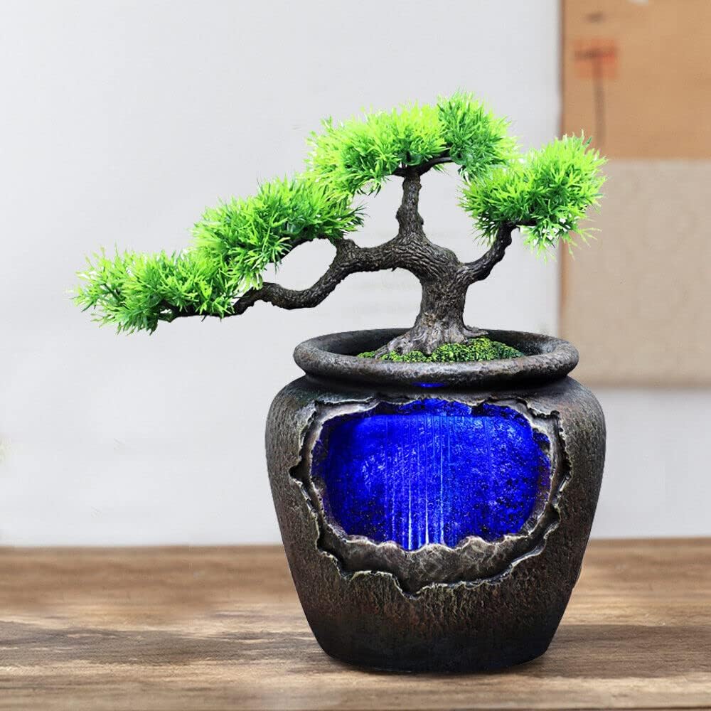 Tabletop Resin Water Fountain with LED Rockery Decor