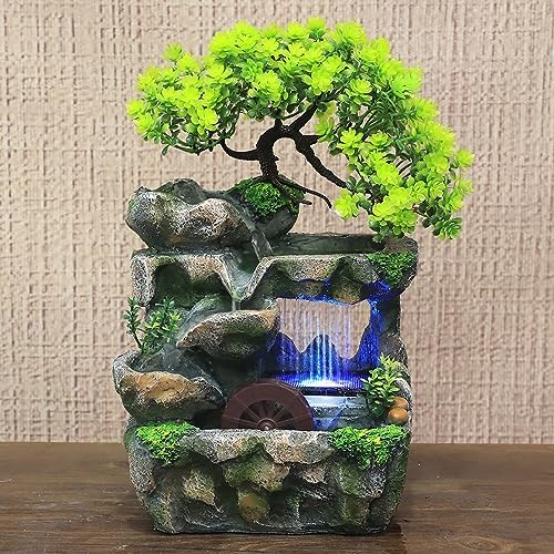Mini Tabletop Fountain with LED Lights for Home Office