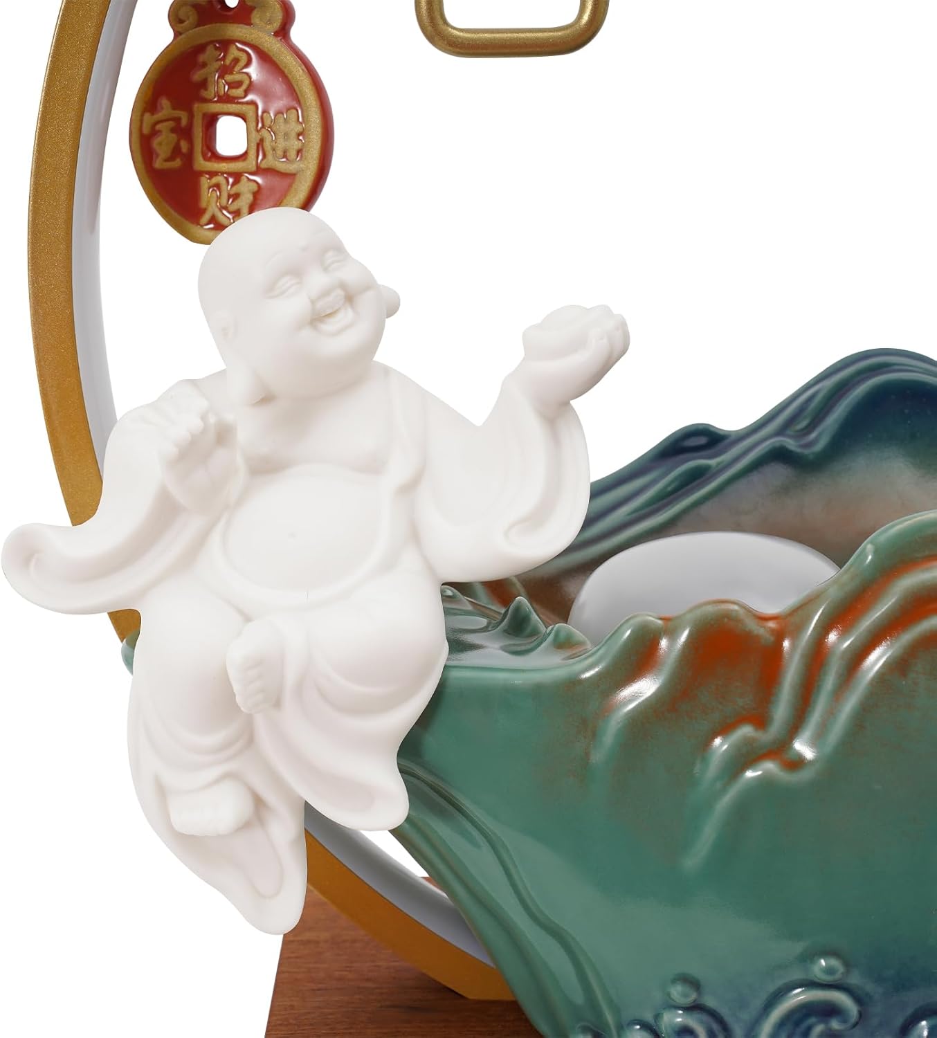 Buddha Tabletop Water Fountain with LED Light and Fake Plants