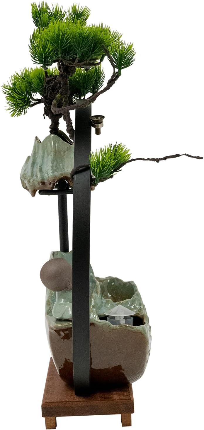 Tabletop Water Fountain with LED Light and Mist for Feng Shui Meditation and Home Decor