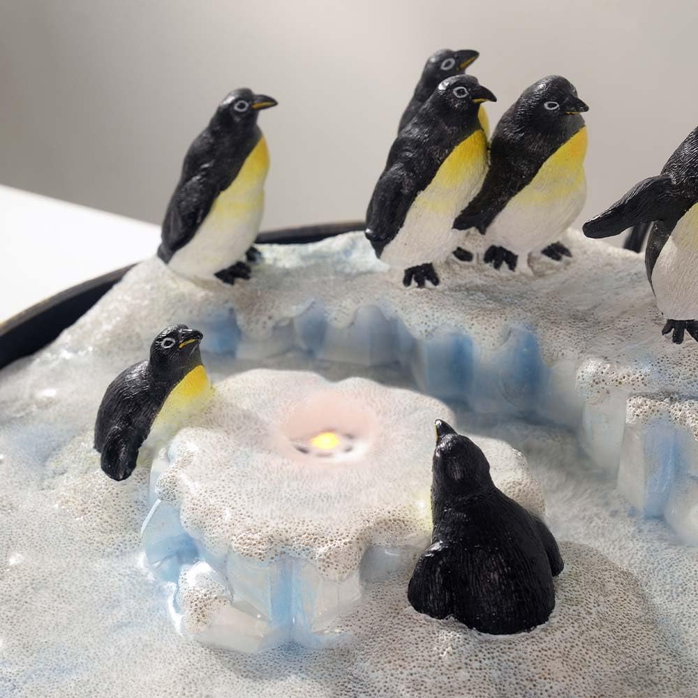 Tabletop Fountain with Penguin Statue and LED Lights