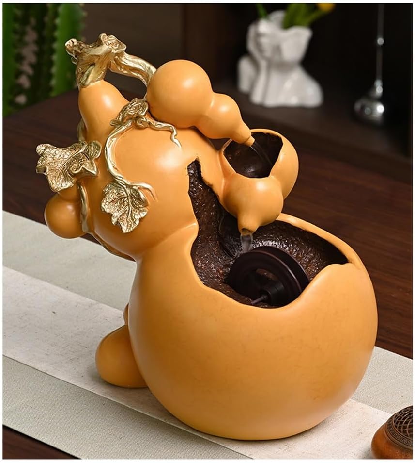 Elegant Deep Yellow Gourd Resin Tabletop Fountain