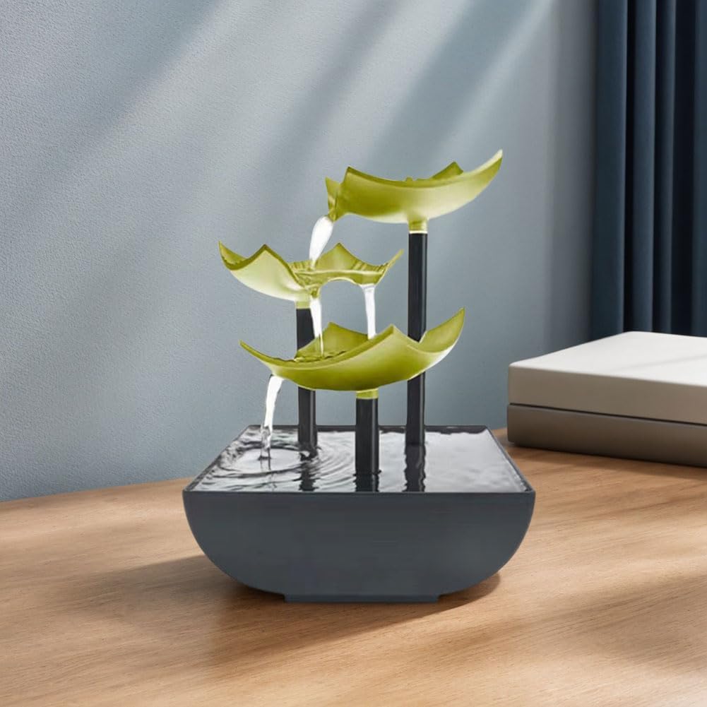 Generic Indoor Tabletop Water Fountain with LED Light Zen Meditation Waterfall