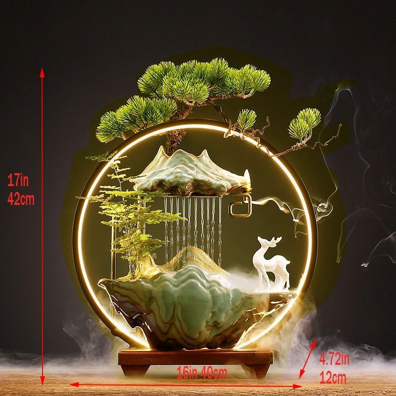 Deer Water Fountain Indoor with LED Light and Plants