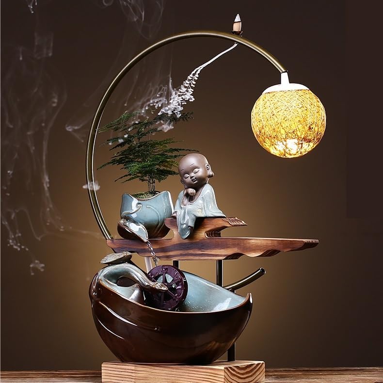 Ceramic Water Fountain Indoor Tabletop Zen Decor