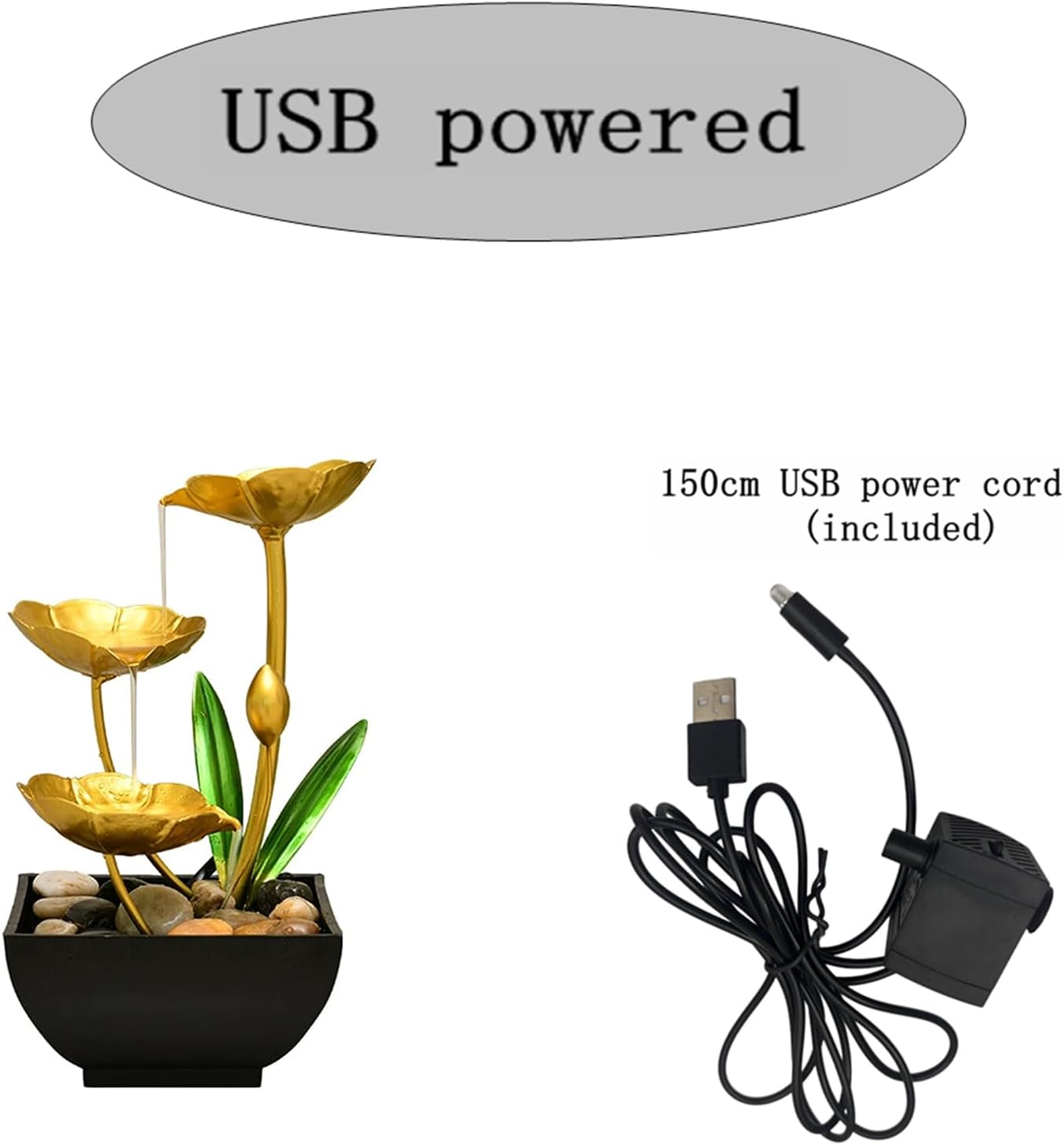 Gold Tabletop Water Fountain with Lotus Design