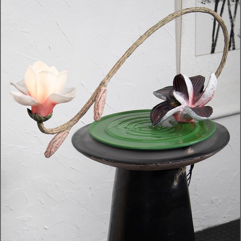 Elegant Desktop Water Fountain with Pink Magnolia Design