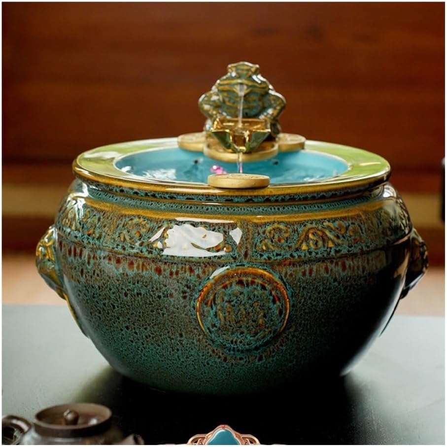 Ceramic Tabletop Fountain with Water Wheel and Lucky Decor