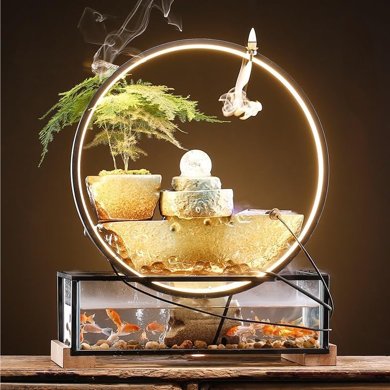 Water Fountains Indoor Tabletop Fountain Creative Flowing Water Fish Tank Ornaments Desktop Fountain Zen Waterfall