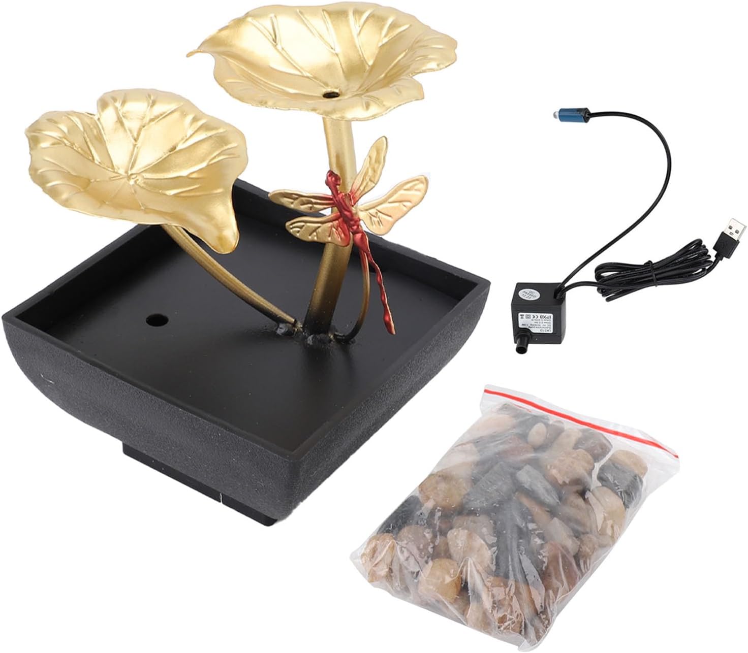 SASKATE Lotus Leaf Dragonfly Tabletop Fountain