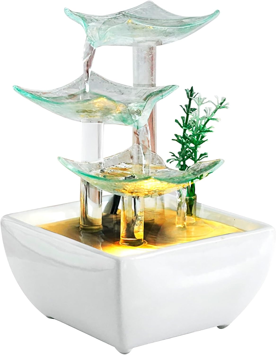 Ceramic Indoor Fountain with LED Light for Home Office