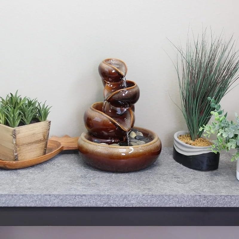 Tiered Ceramic Tabletop Fountain with Electric Pump