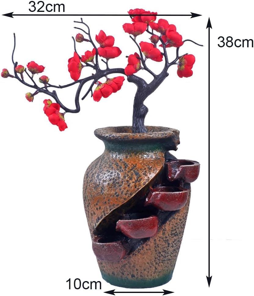 YOUUGIOR Plastic Red Peach Flower Plum Tree Resin Trunk Tabletop Fountain Decor