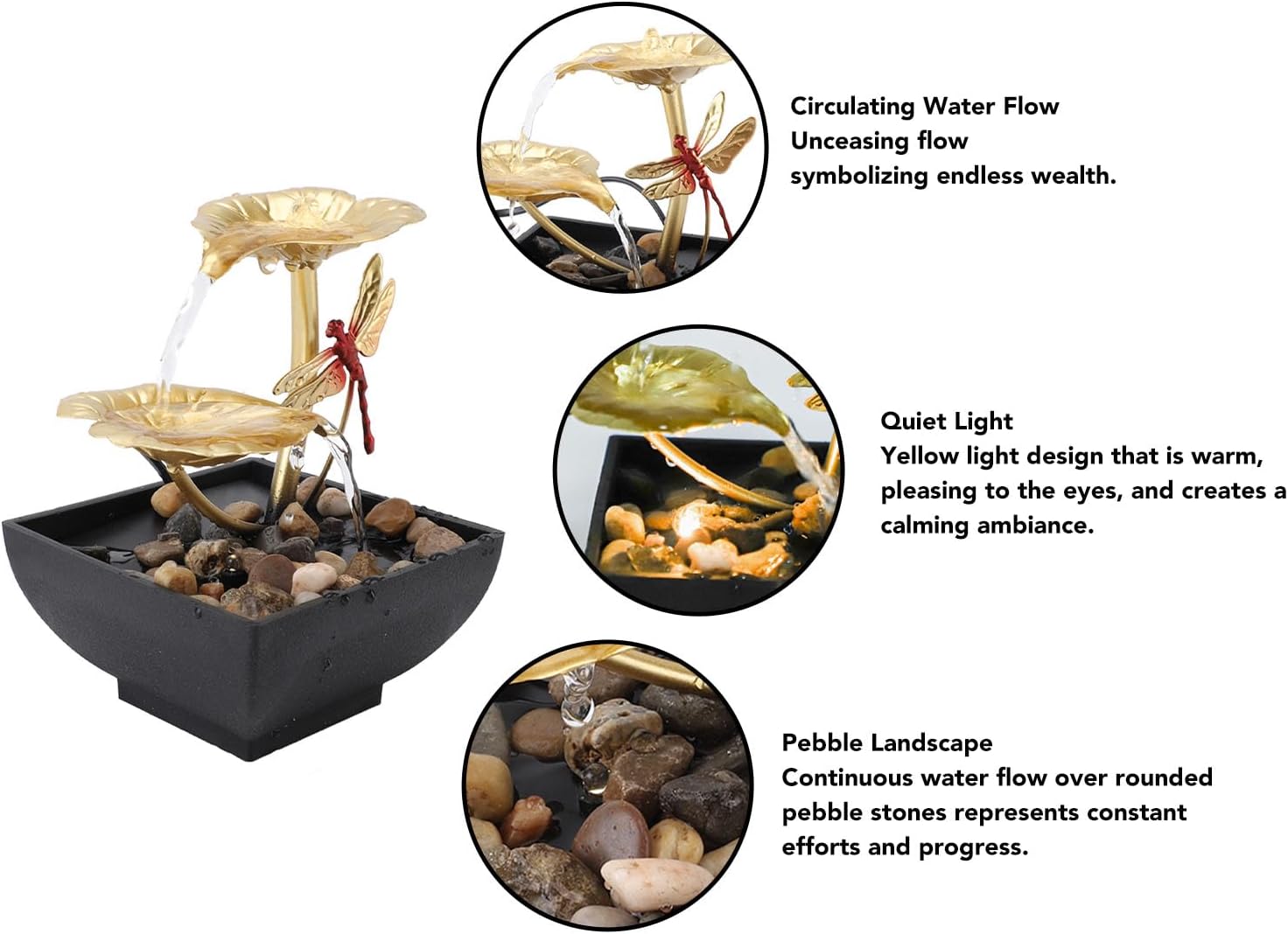 SASKATE Lotus Leaf Dragonfly Tabletop Fountain