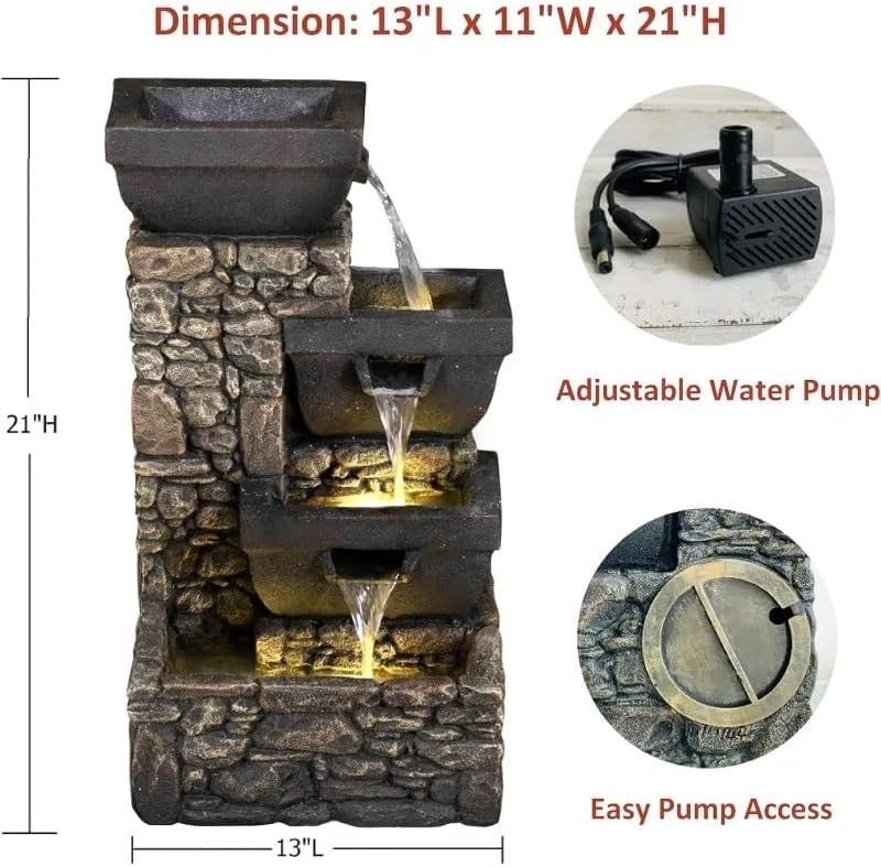 Water Fountain with LED Lights and Auto-Pump for Home and Outdoor Use