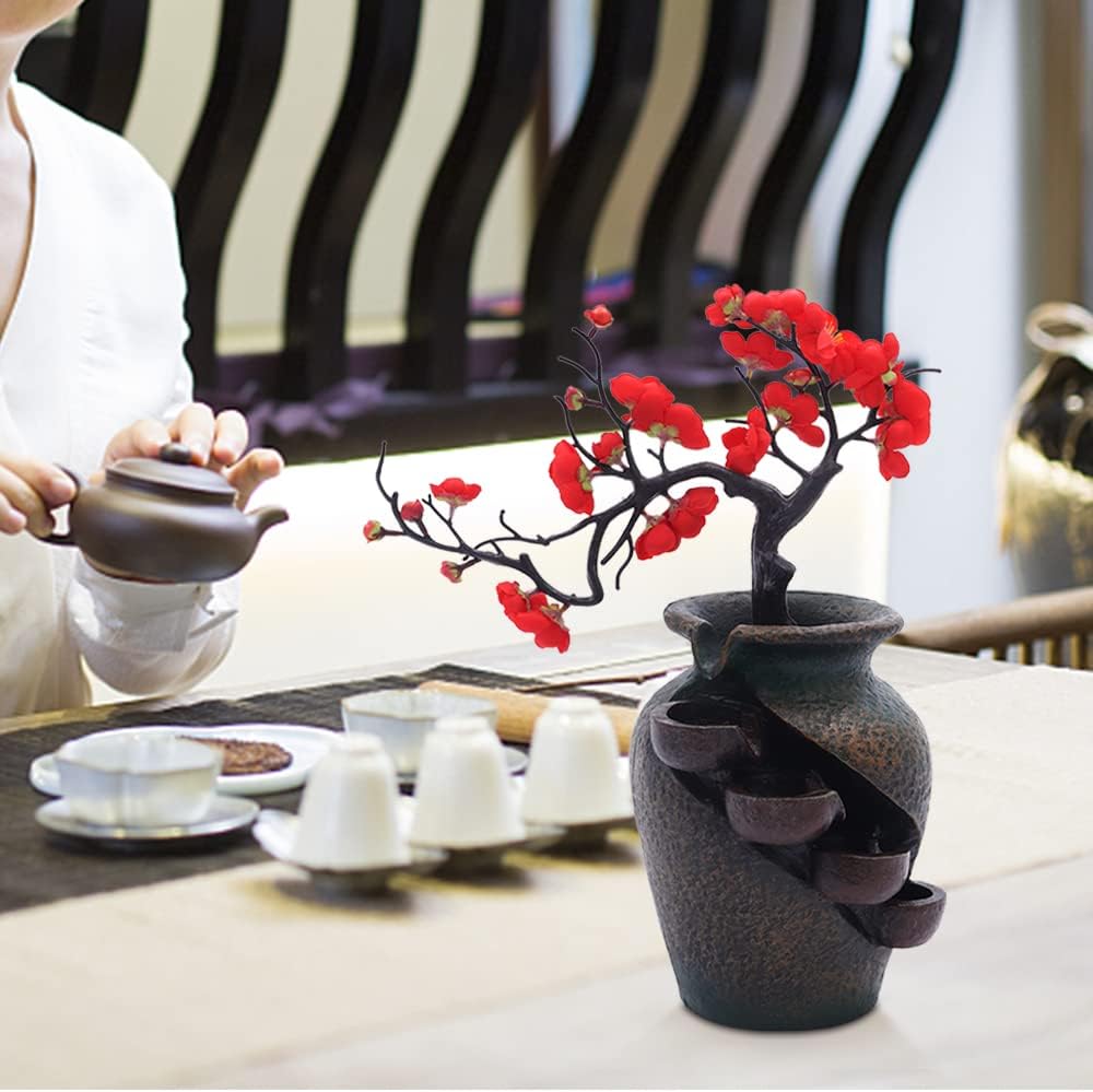 Decorative Indoor Tabletop Fountain with Simulated Flowers