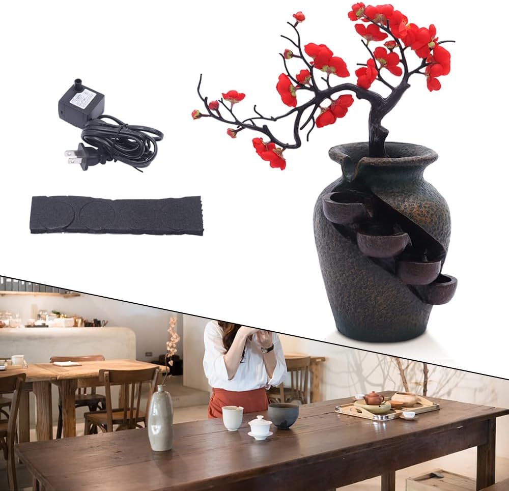 Decorative Indoor Tabletop Fountain with Simulated Flowers