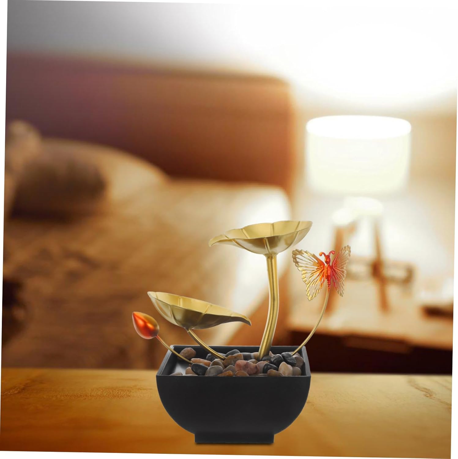 STOBAZA Indoor Water Fountain with Lotus Leaf and River Rocks USB-Powered Air Humidifier for Relaxation and Decor