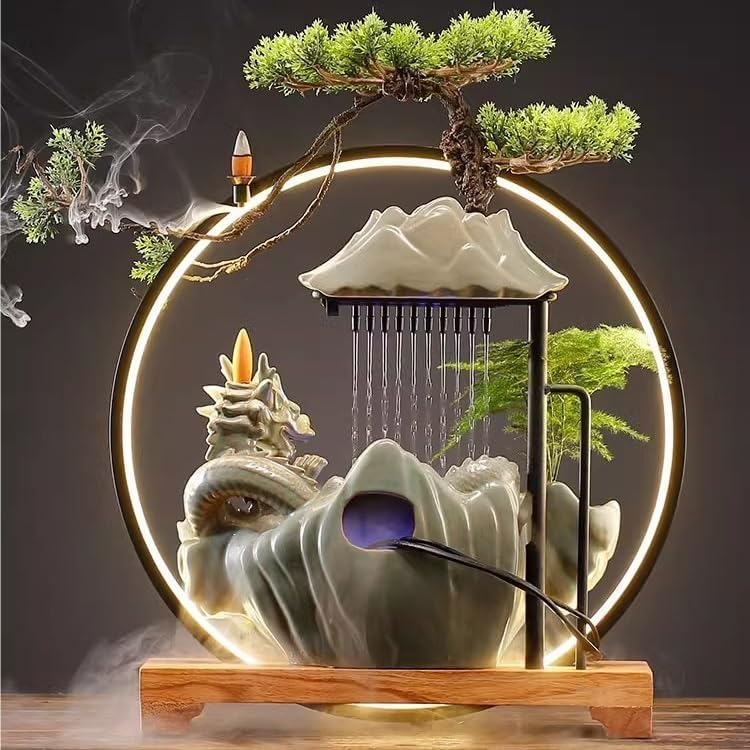AQWASYUTER Creative Indoor Water Fountain Ornament with Flowing Water for Home Office Decor