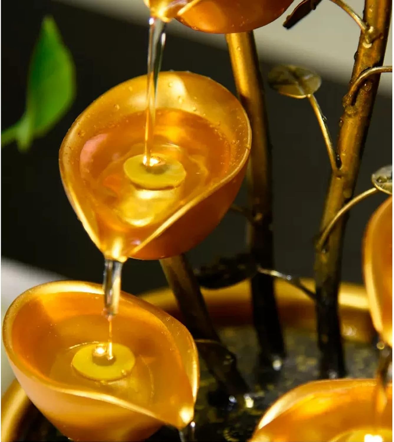 Golden Leaf Tabletop Fountain with Decorative Base