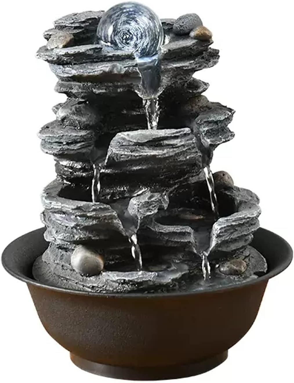 XRXwuf689 Desktop Water Fountain with Resin Rock and Rotatable Ball