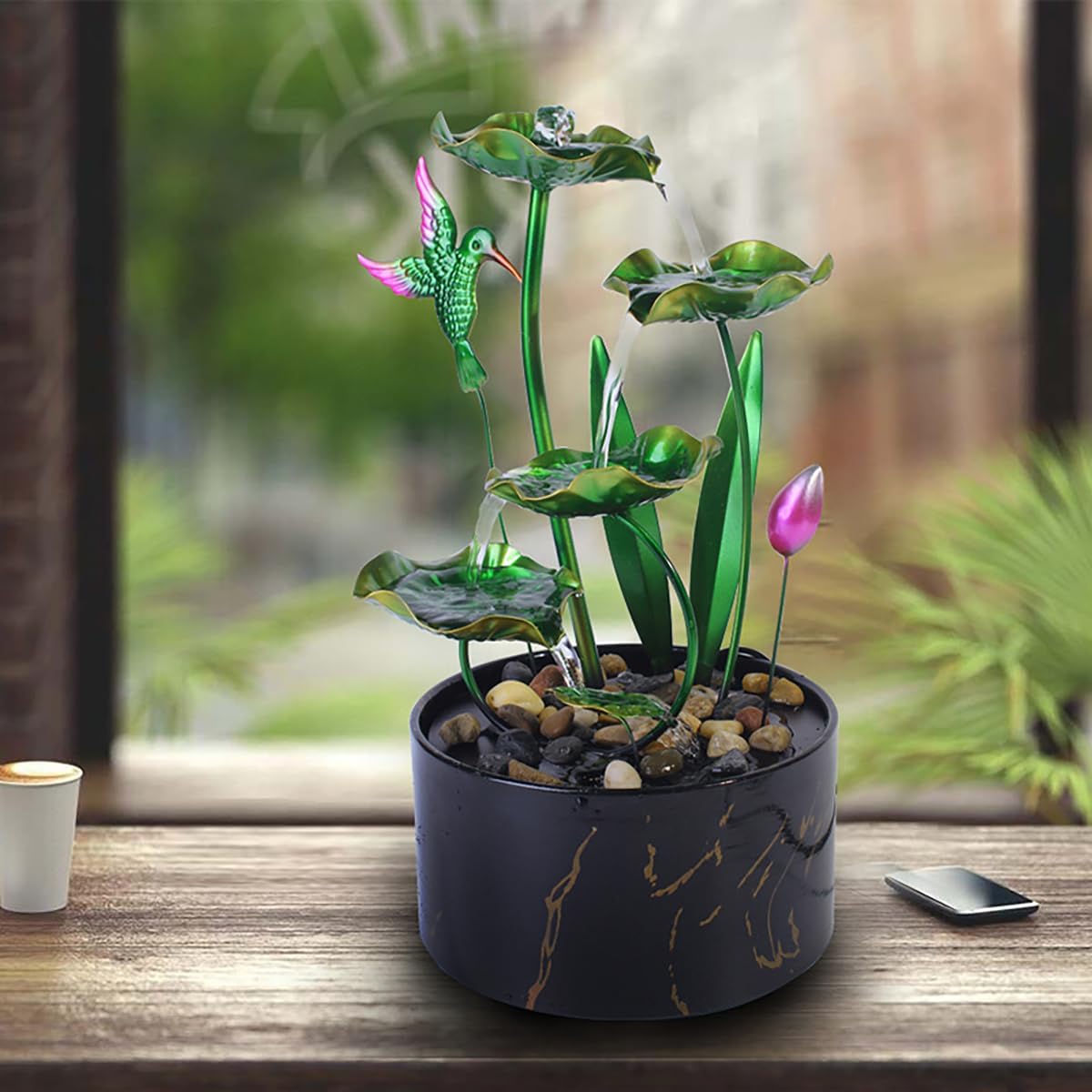 Bocnity 5-Tier Lotus Waterfall Fountain for Home Office Decor